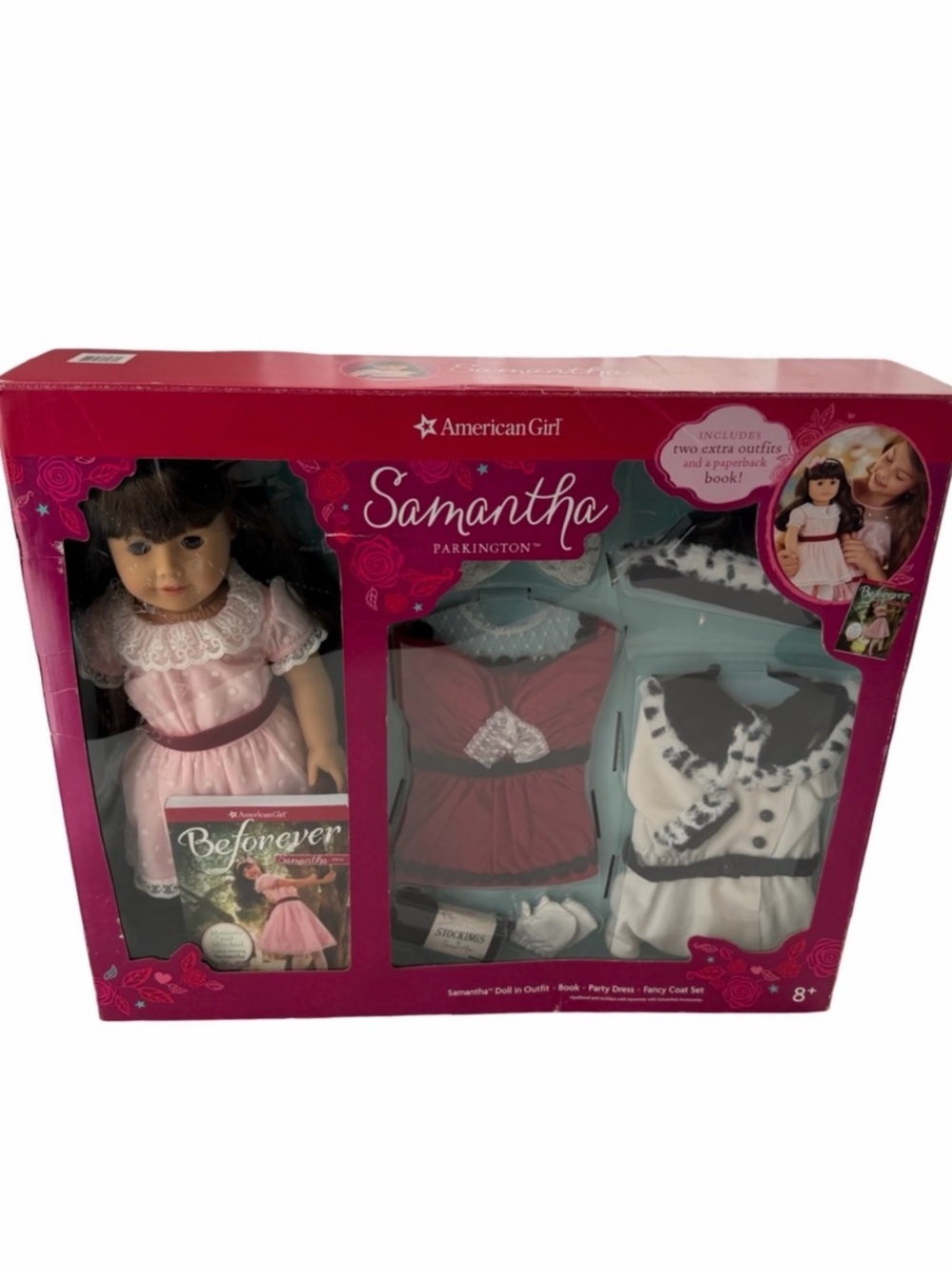 American Girl Samantha Beforever Red Party Dress Fancy Coat Set in Box